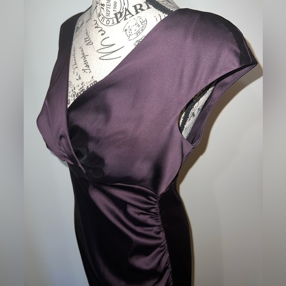 Ralph Lauren Deep Purple Satin Cocktail Dress/Ruched Waist/Size 6 - Picture 4 of 14